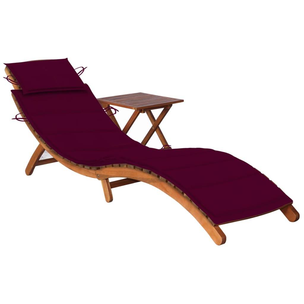 Helloshop26 - Transat chaise longue bain de soleil lit de jardin terrasse meuble d'extérieur avec table et coussin bois d'acacia - Imagen 1