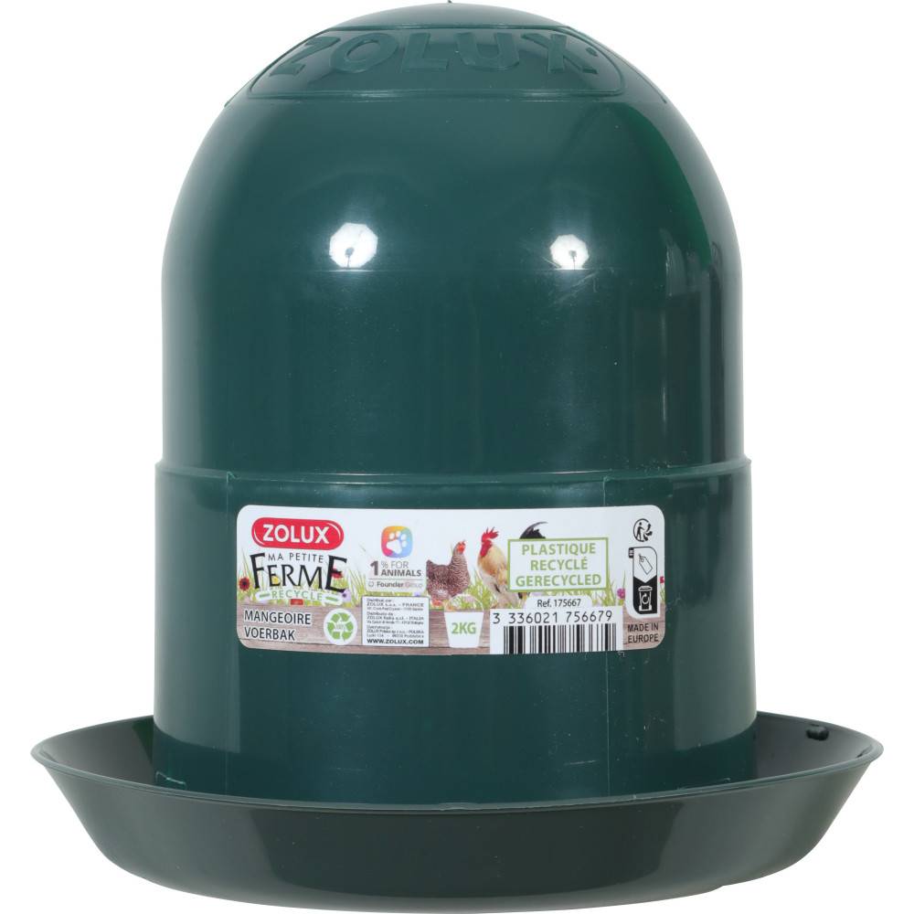 Zolux - Mangeoire silo en plastique recyclé 2 kg vert pour basse cour - Imagen 2