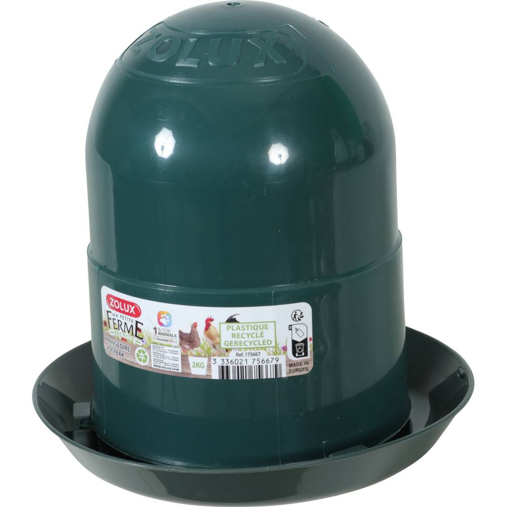 Zolux - Mangeoire silo en plastique recyclé 2 kg vert pour basse cour - Imagen 1