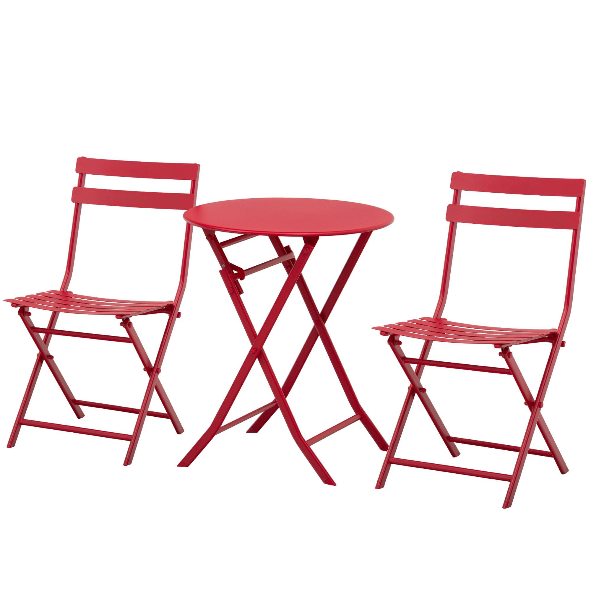 Outsunny - Salon de jardin bistro pliable - table ronde Ø 60 cm avec 2 chaises pliantes - métal thermolaqué rouge - Outsunny - Imagen 1