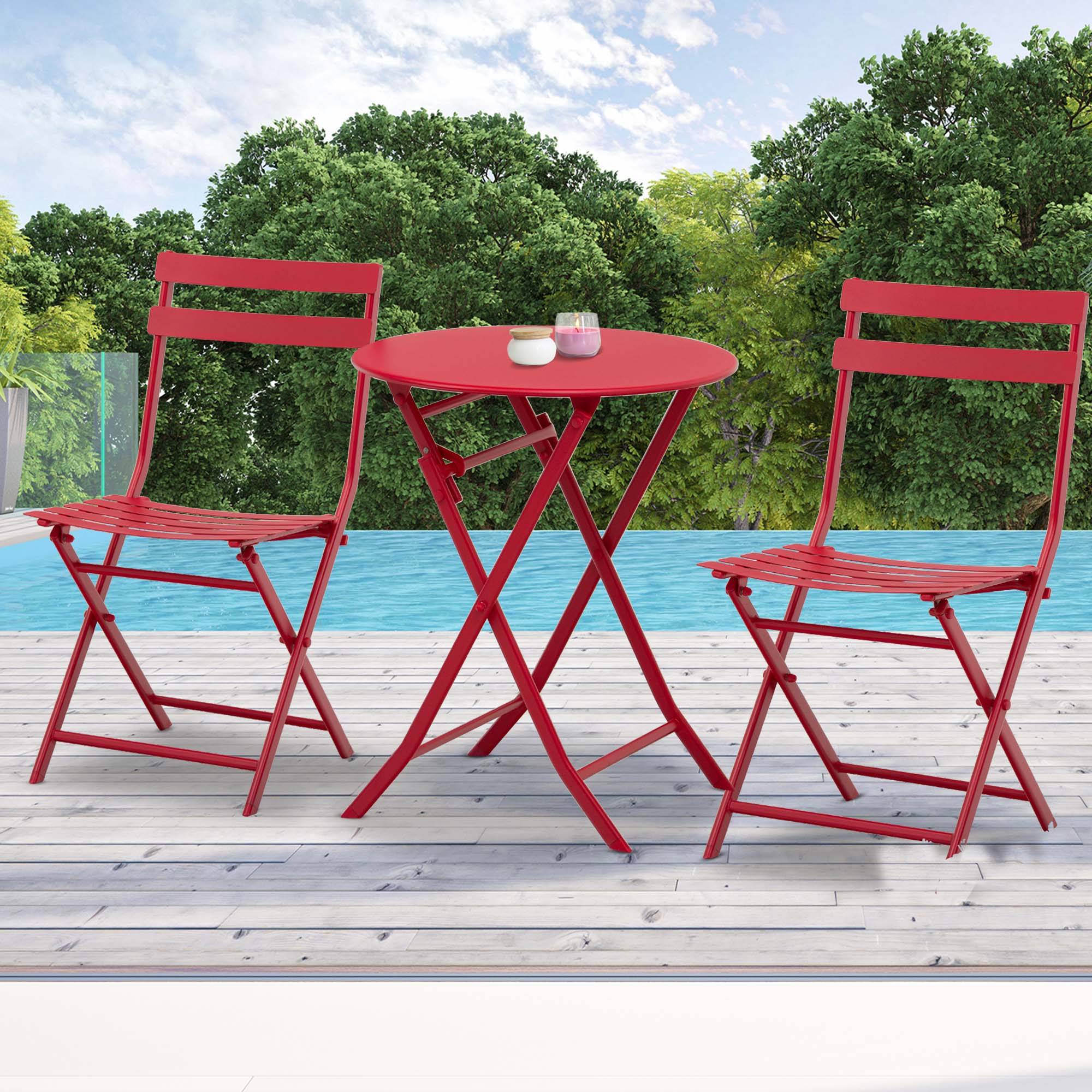 Outsunny - Salon de jardin bistro pliable - table ronde Ø 60 cm avec 2 chaises pliantes - métal thermolaqué rouge - Outsunny - Imagen 2