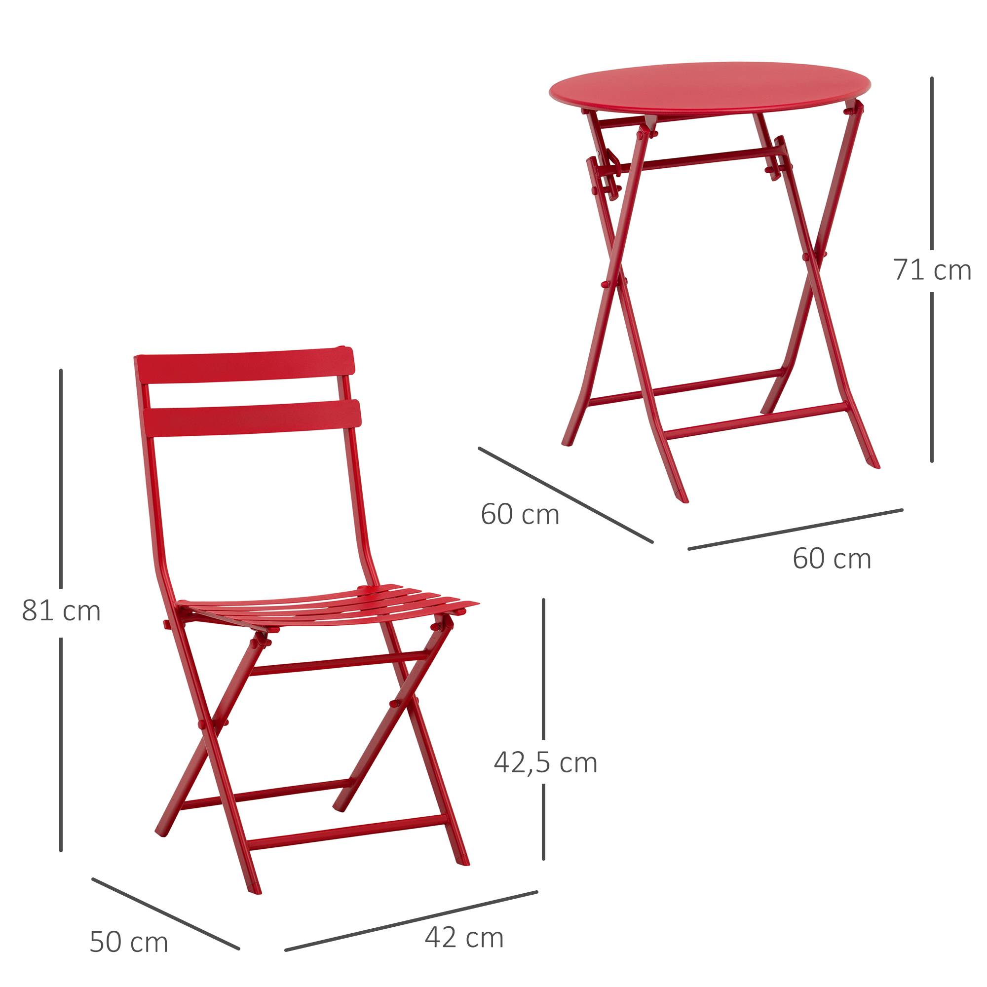 Outsunny - Salon de jardin bistro pliable - table ronde Ø 60 cm avec 2 chaises pliantes - métal thermolaqué rouge - Outsunny - Imagen 3