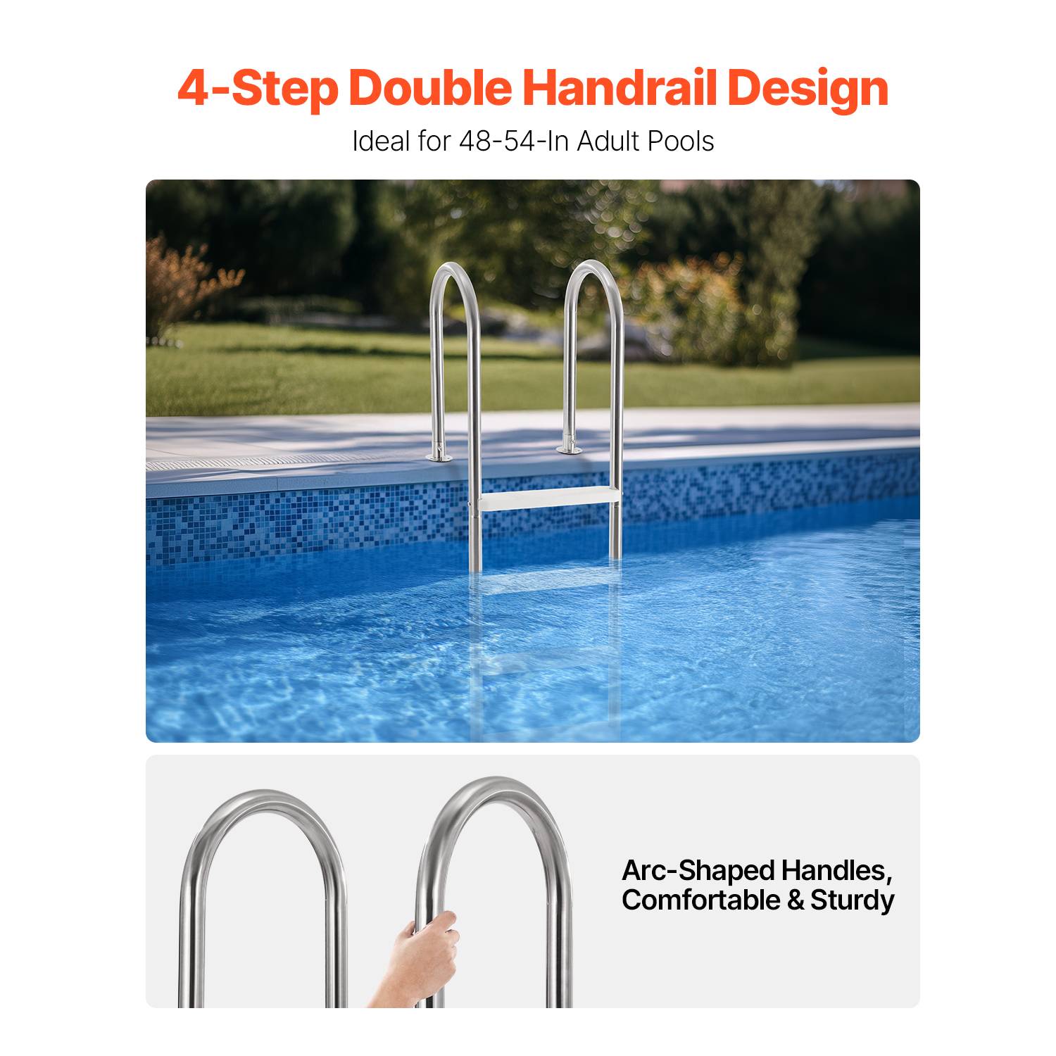 SucceBuy Échelle piscine inox 4 marches, double rampe antidérapante, capacité 120 kg, pour piscines creusées intérieur/extérieur - Image 2