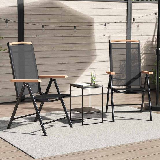 Lot de 2 Chaises de jardin | Chaise d'extérieur pliables aluminium et textilène noir - Image 1