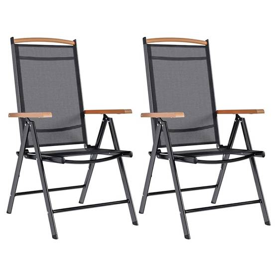 Lot de 2 Chaises de jardin | Chaise d'extérieur pliables aluminium et textilène noir - Image 2