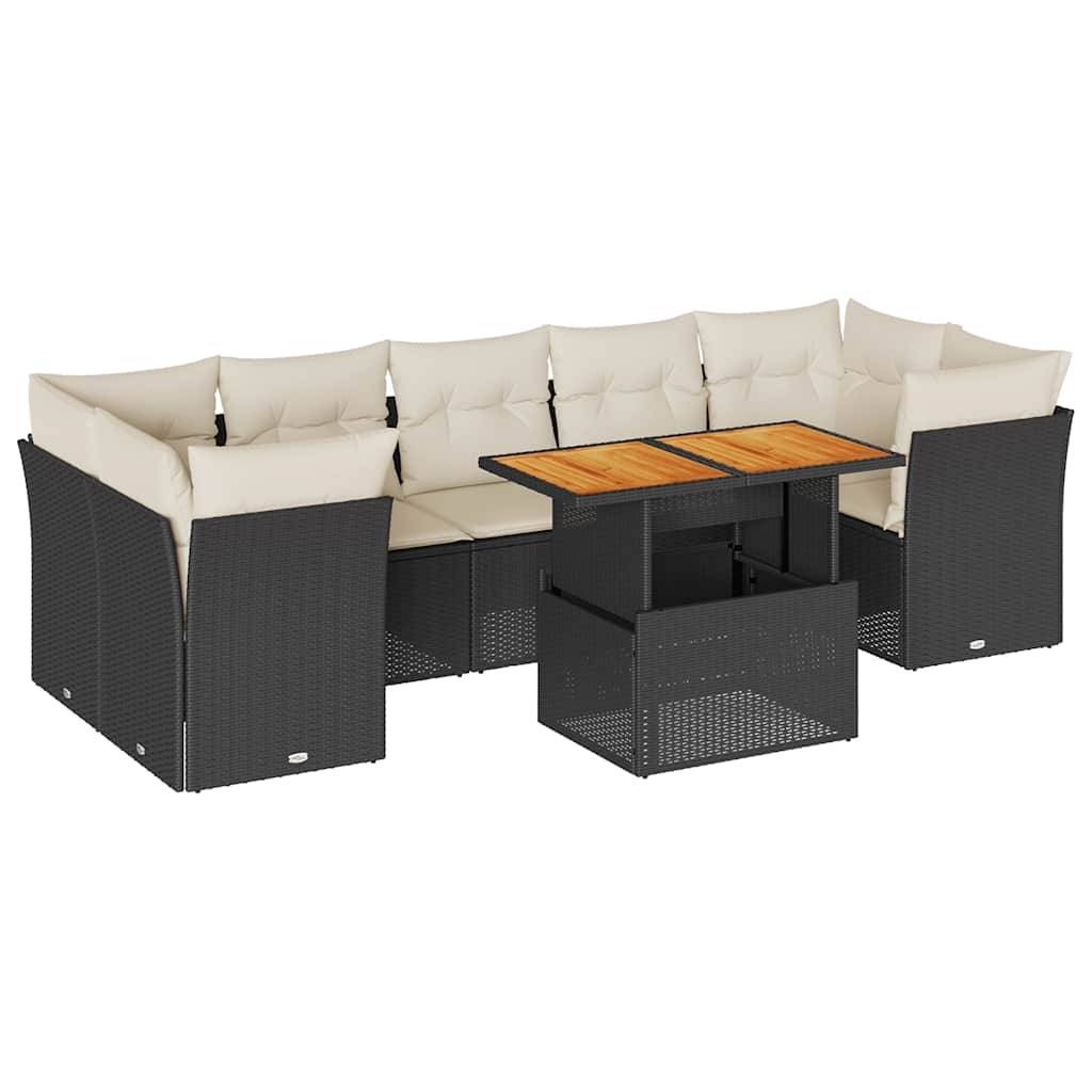 Salon de jardin 8 places modulable noir résine tressée et bois avec table ajustable – ComfortXL Outdoor Living - Image 2