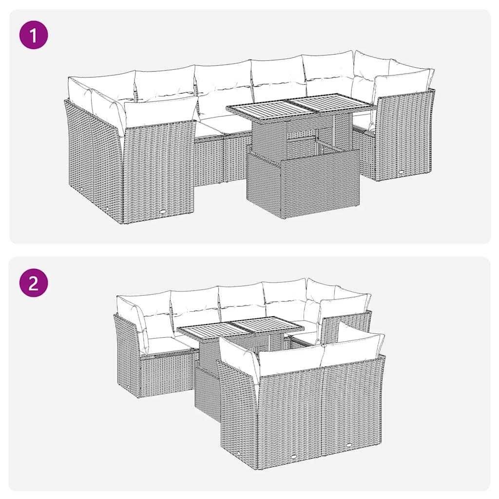 Salon de jardin 8 places modulable noir résine tressée et bois avec table ajustable – ComfortXL Outdoor Living - Image 9
