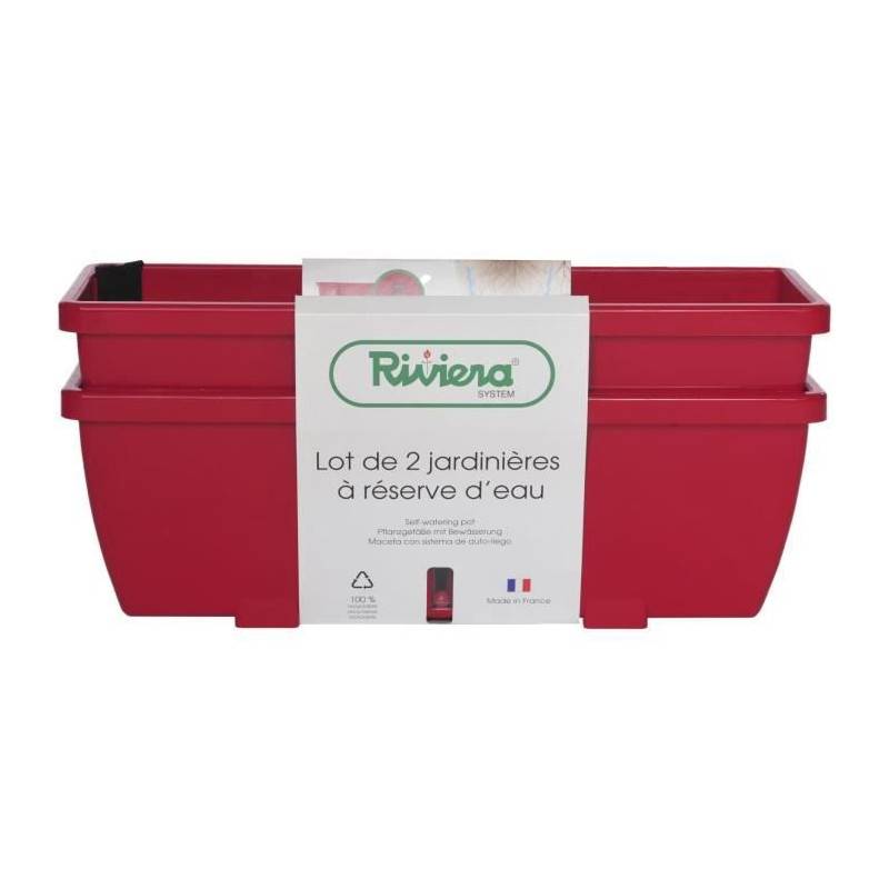 Riss - Bac A Fleurs Riviera Eva - Lot 2 Jardinieres - Plastique - 57 Cm - Rouge - Imagen 1