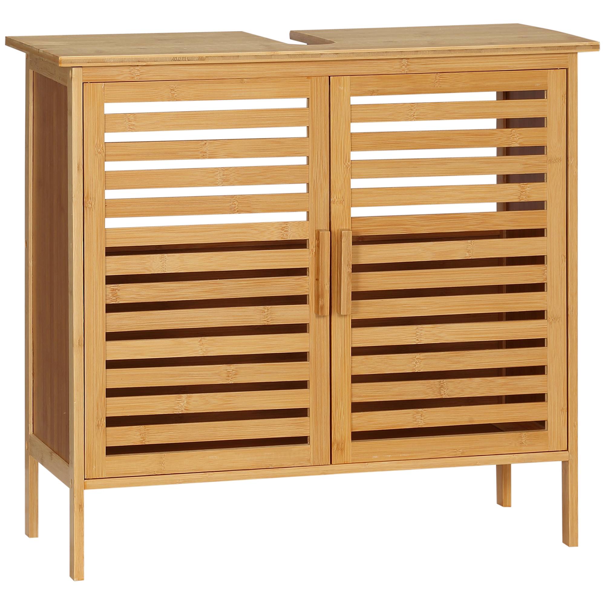 Sans Marque - Meuble sous-lavabo bambou meuble salle bain sur pied 2 portes 66x29x61,5 cm naturel - Image 1
