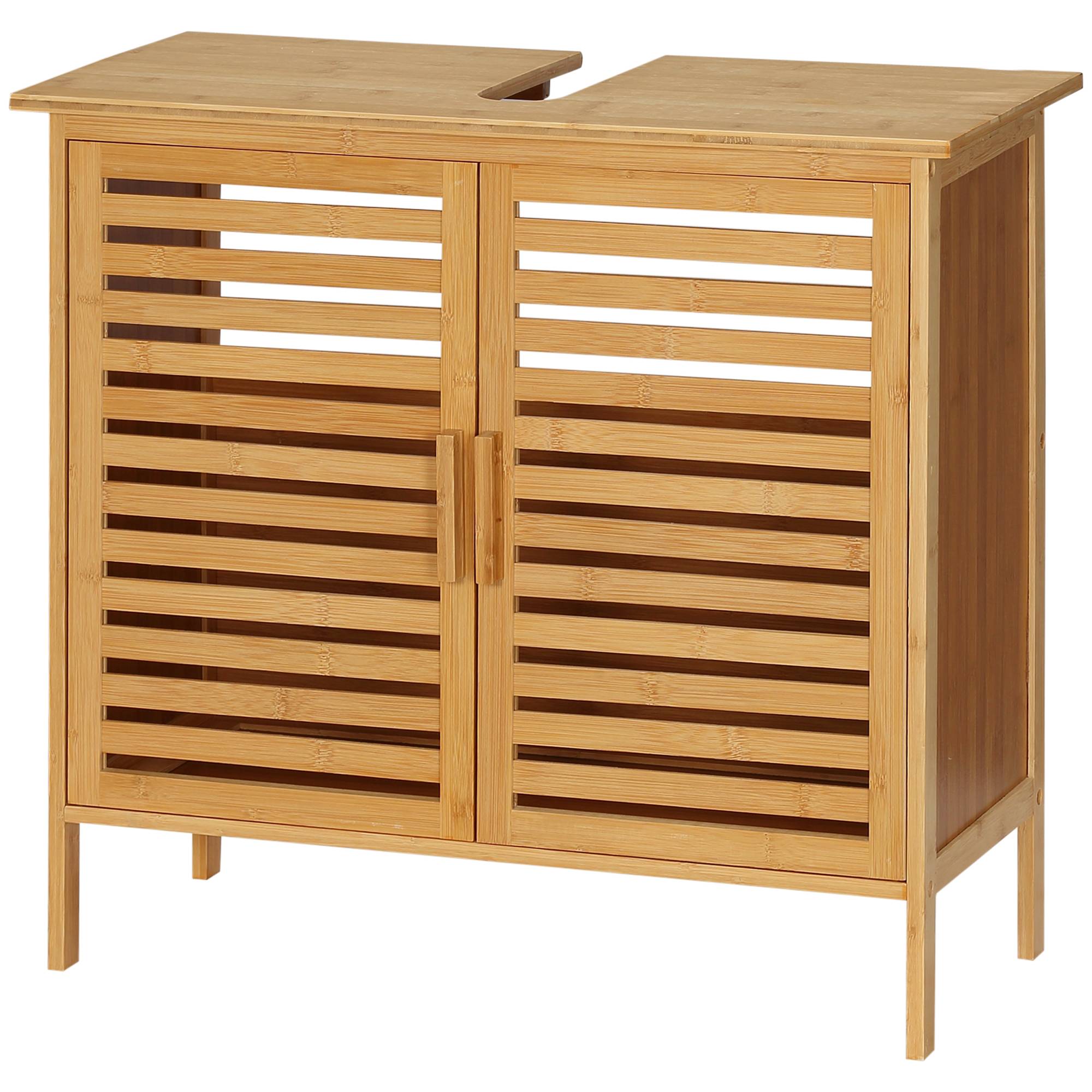 Sans Marque - Meuble sous-lavabo bambou meuble salle bain sur pied 2 portes 66x29x61,5 cm naturel - Image 2