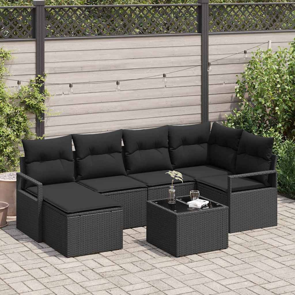 ComfortXL - Salon de Jardin Noir 7 Pièces Résine Tressée avec Table et Pouf pour Terrasse – ComfortXL Outdoor Living - Image 1