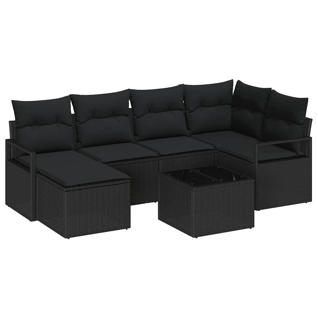 ComfortXL - Salon de Jardin Noir 7 Pièces Résine Tressée avec Table et Pouf pour Terrasse – ComfortXL Outdoor Living - Image 2