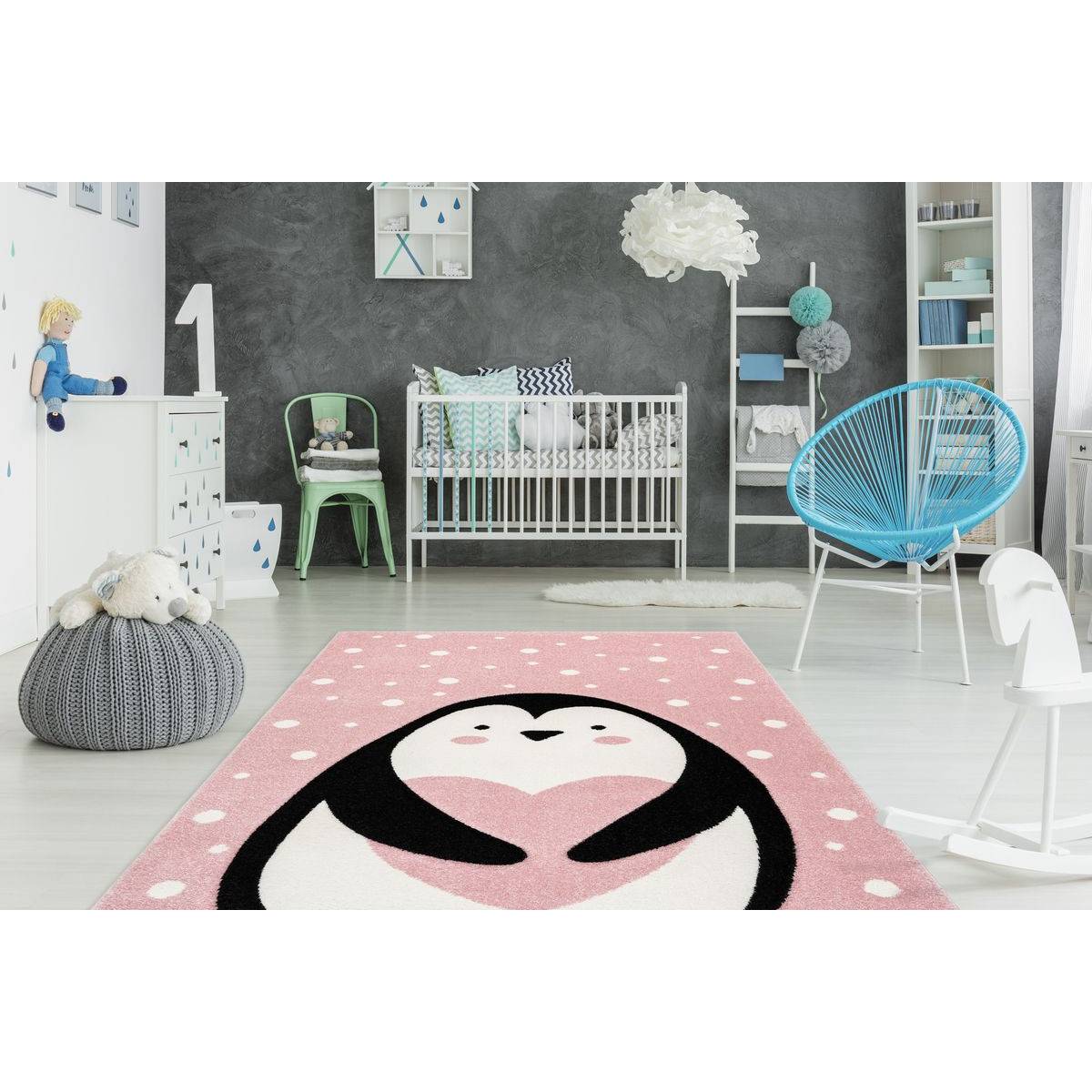 Tapis de Chambre Enfant Pingouin "Gidya" Rose 120 x 170 cm - Image 2