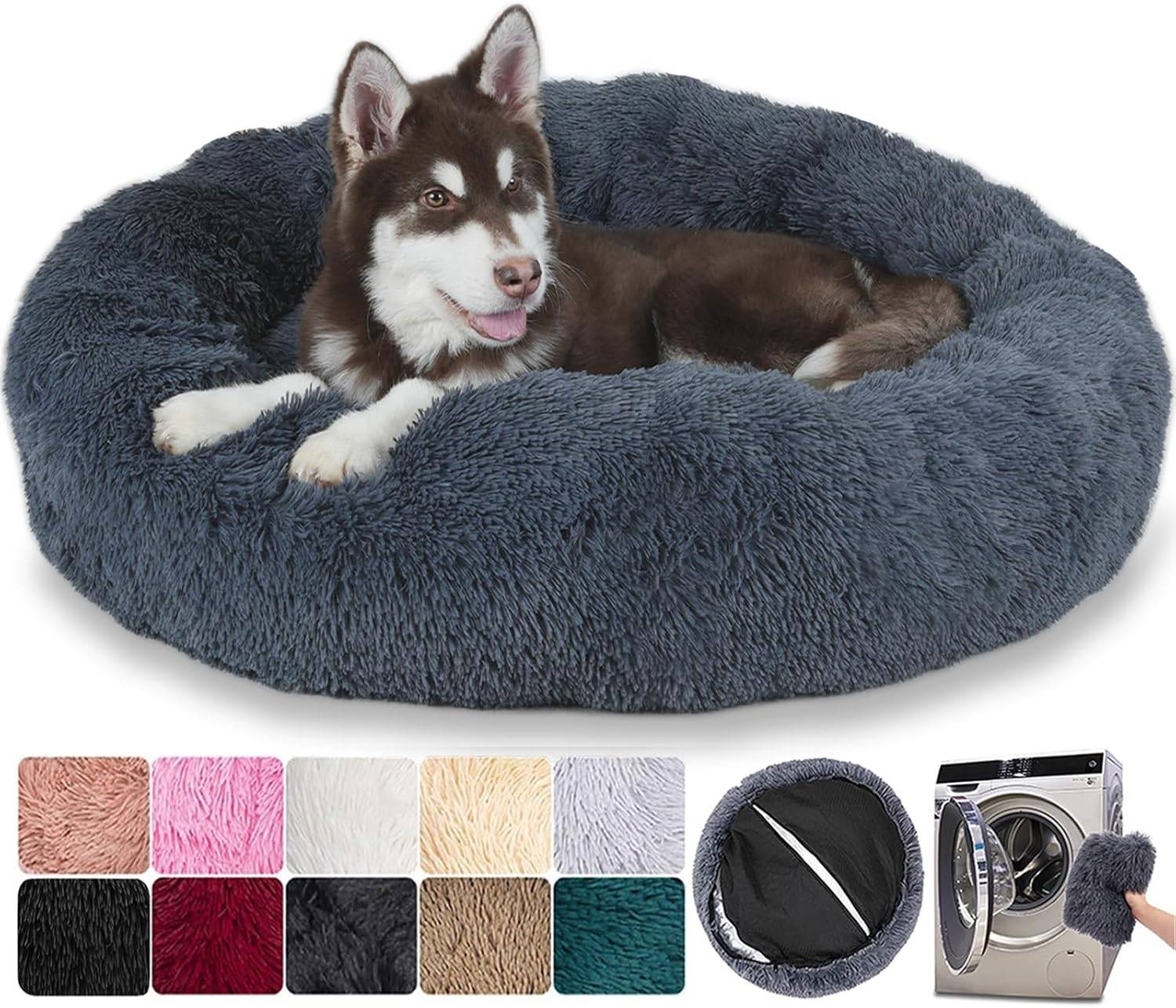 Panier Rond Chien Dehoussable 120 cm gris foncé