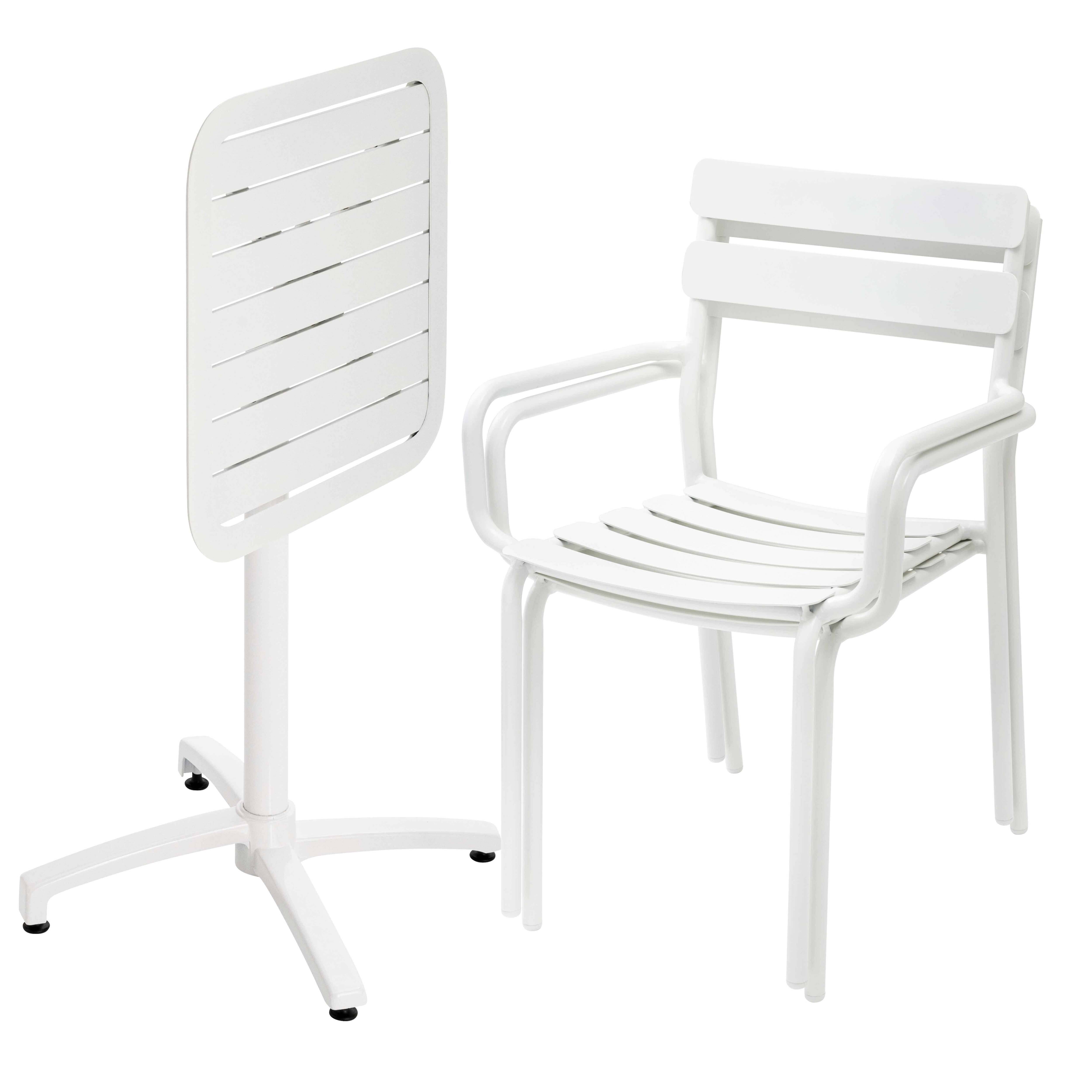 Oviala - Ensemble table inclinable 60 x 60 cm et 2 fauteuils blanc Almada - Oviala - Image 3