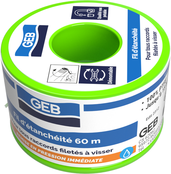 Fil d'étanchéité GEB 100% PTFE pour tous raccords à visser 60m GEB - Image 5
