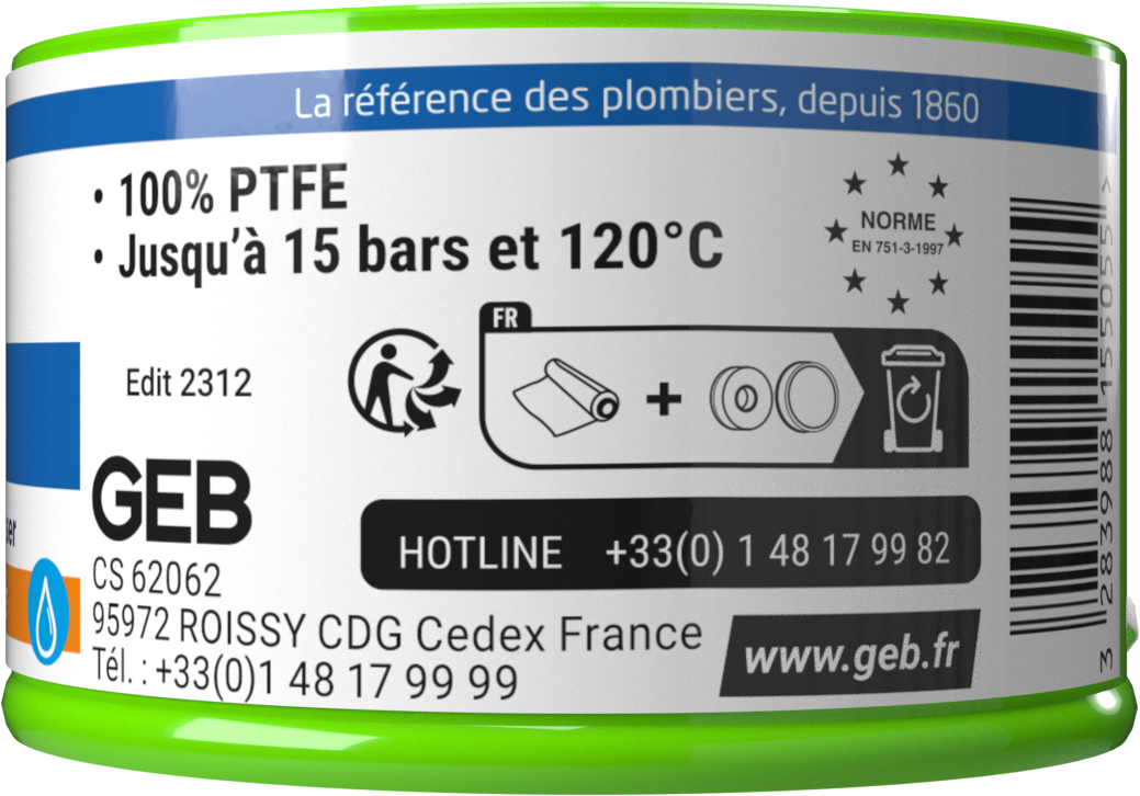 Fil d'étanchéité GEB 100% PTFE pour tous raccords à visser 60m GEB - Image 3
