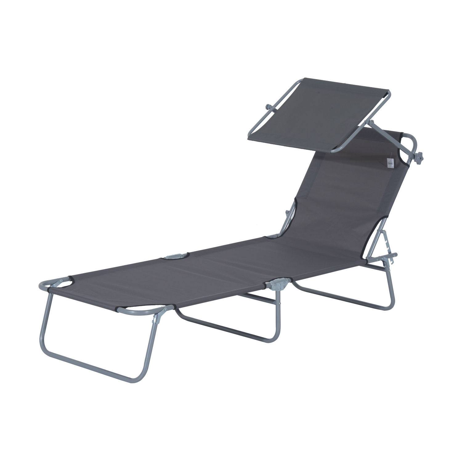 Chaise longue pliante avec pare-soleil, dossier réglable 4 positions, transat de jardin, charge 120 kg, gris (108 caractères) - Image 2