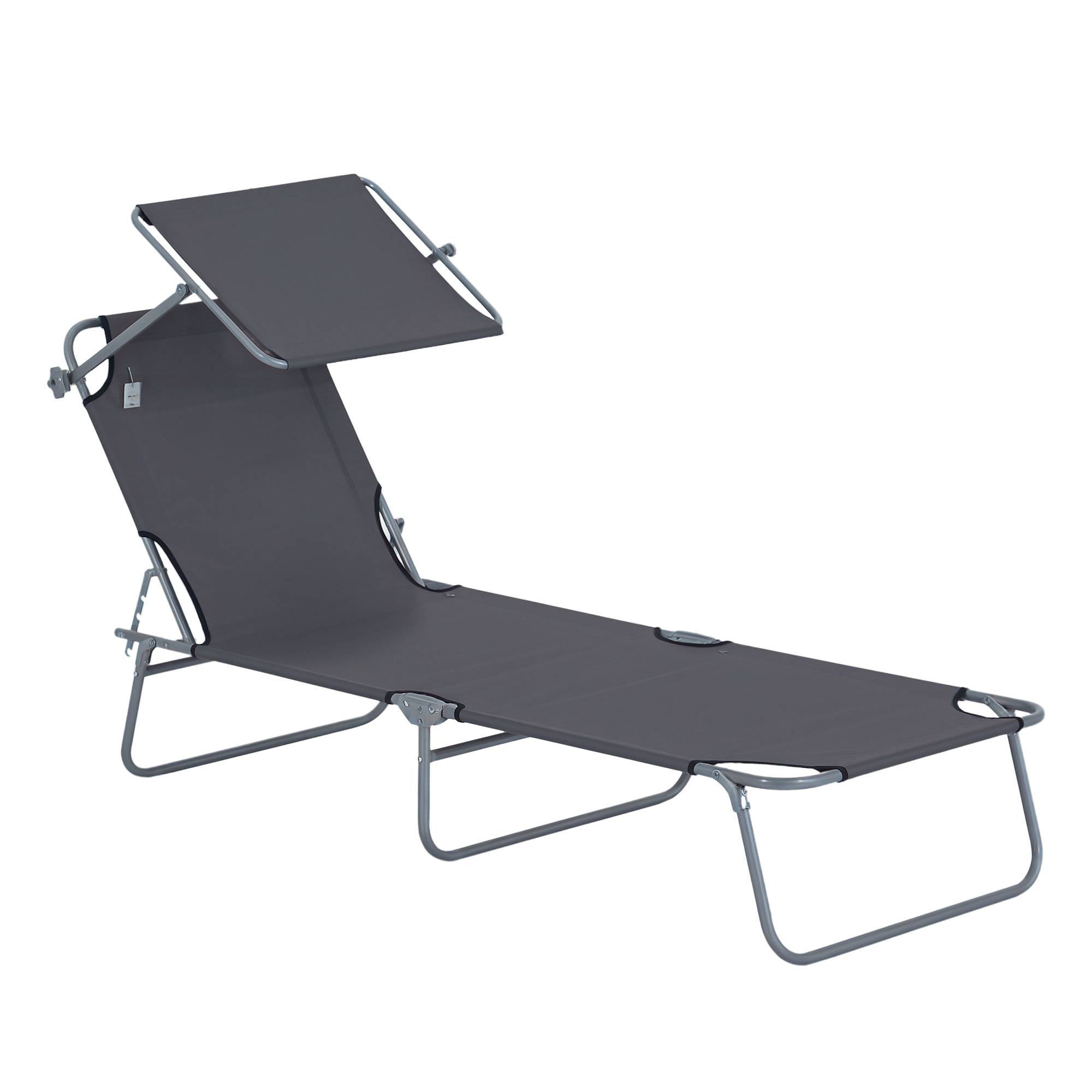 Chaise longue pliante avec pare-soleil, dossier réglable 4 positions, transat de jardin, charge 120 kg, gris (108 caractères) - Image 1