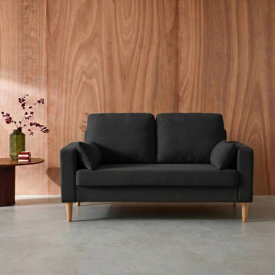 sweeek - Canapé en tissu gris chiné foncé - Bjorn - Canapé 2 places fixe droit pieds bois. style scandinave | sweeek - Image 1