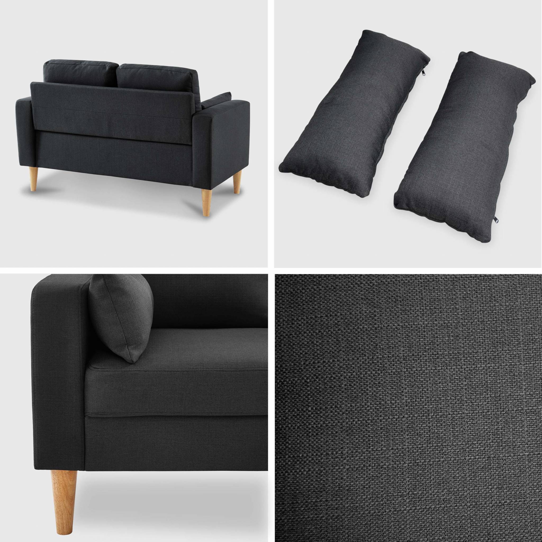 sweeek - Canapé en tissu gris chiné foncé - Bjorn - Canapé 2 places fixe droit pieds bois. style scandinave   | sweeek - Image 5