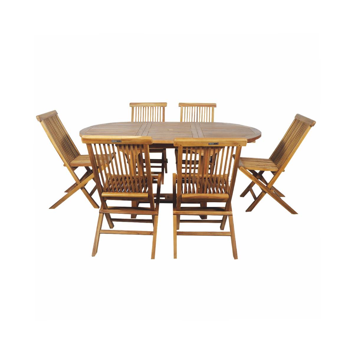 Salon de jardin en teck grade C Lombok : table ronde + 6 chaises - Cémonjardin - Imagen 1