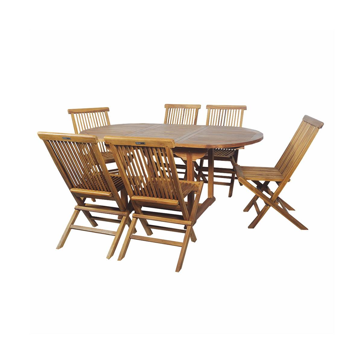Salon de jardin en teck grade C Lombok : table ronde + 6 chaises - Cémonjardin - Imagen 2