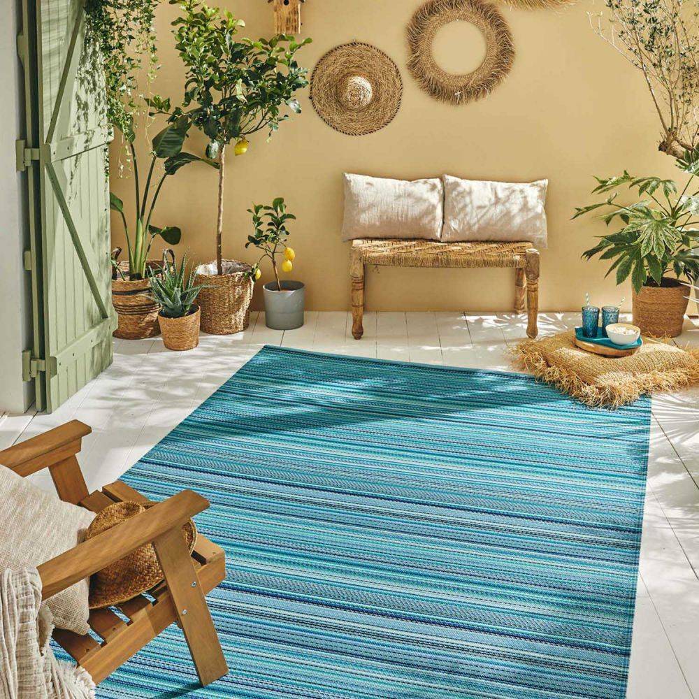 Jardindeco - Tapis extérieur en polypropylène Spargi 1746 bleu 120 x 160 cm - Imagen 3