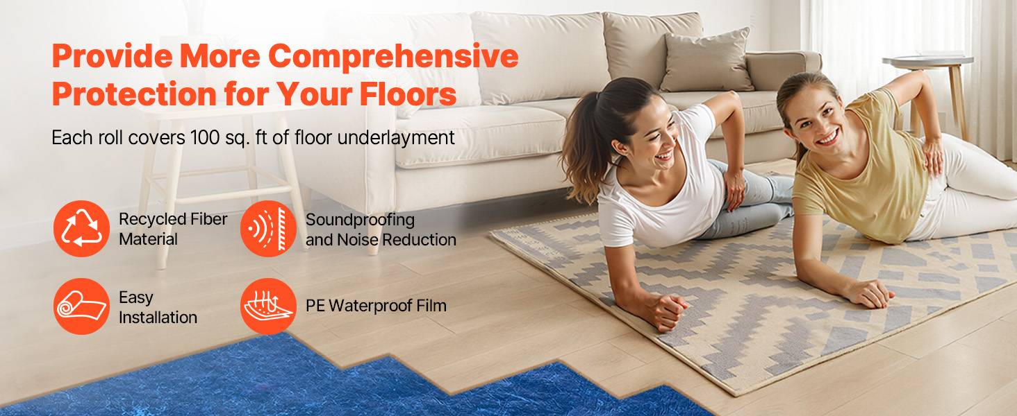 Vevor - VEVOR Sous-couche parquet 9,3 m², 3 mm, fibre avec film PE imperméable, isolation phonique, compatible vinyle, stratifié et bois. - Image 9