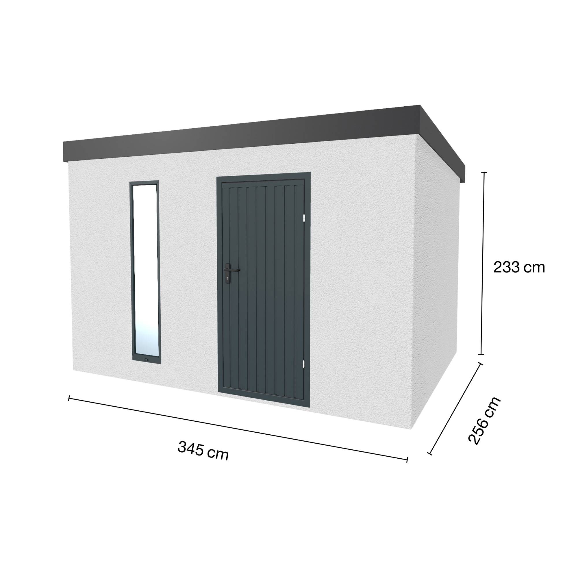 Abri de jardin en métal finition crépi 8.8m² 3450 x 2560mm blanc