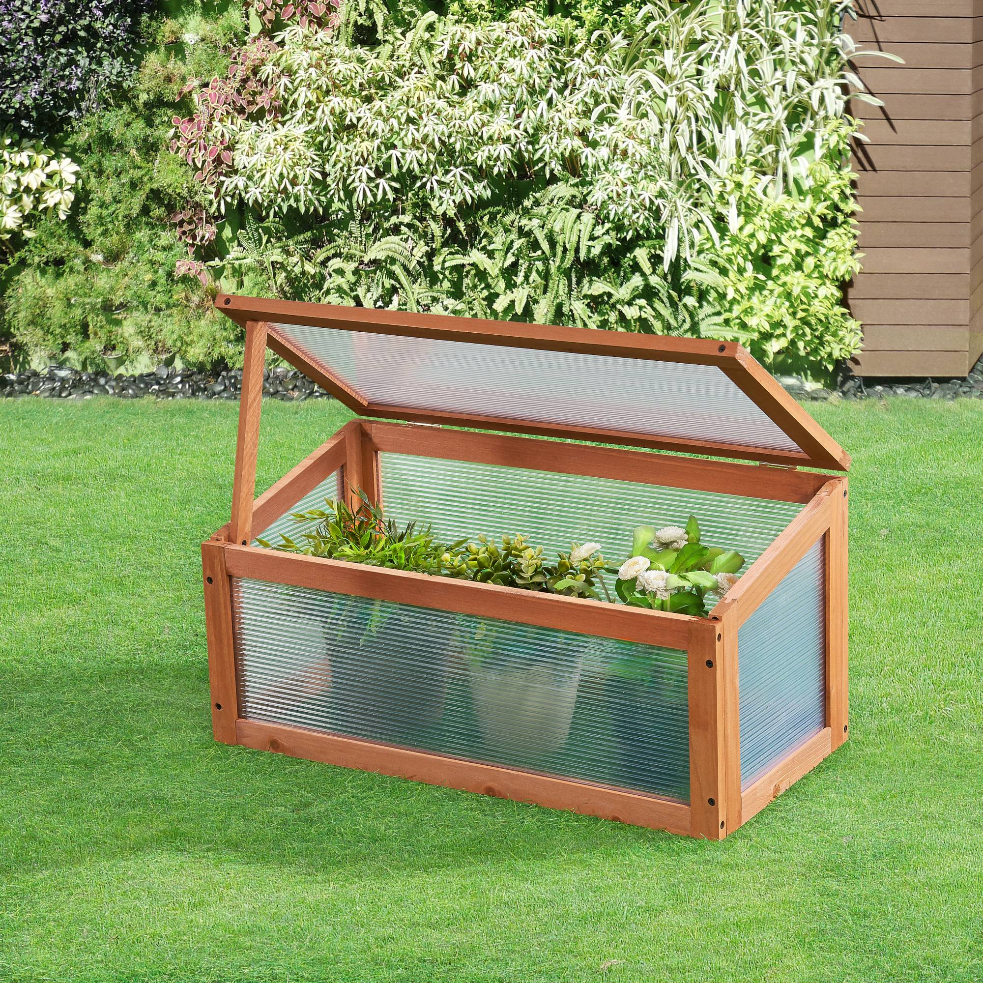 Casa.Pro - Châssis de jardin Laarbeek toiture relevable en appentis en polycarbonate et pin 60 x 30 x 23-30 cm [casa.pro] - Imagen 2