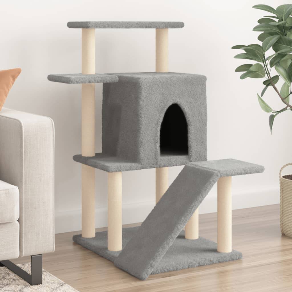 Arbre à chat bois et sisal gris clair 74 x 61 x 97 cm - PANGIVO - Image 1