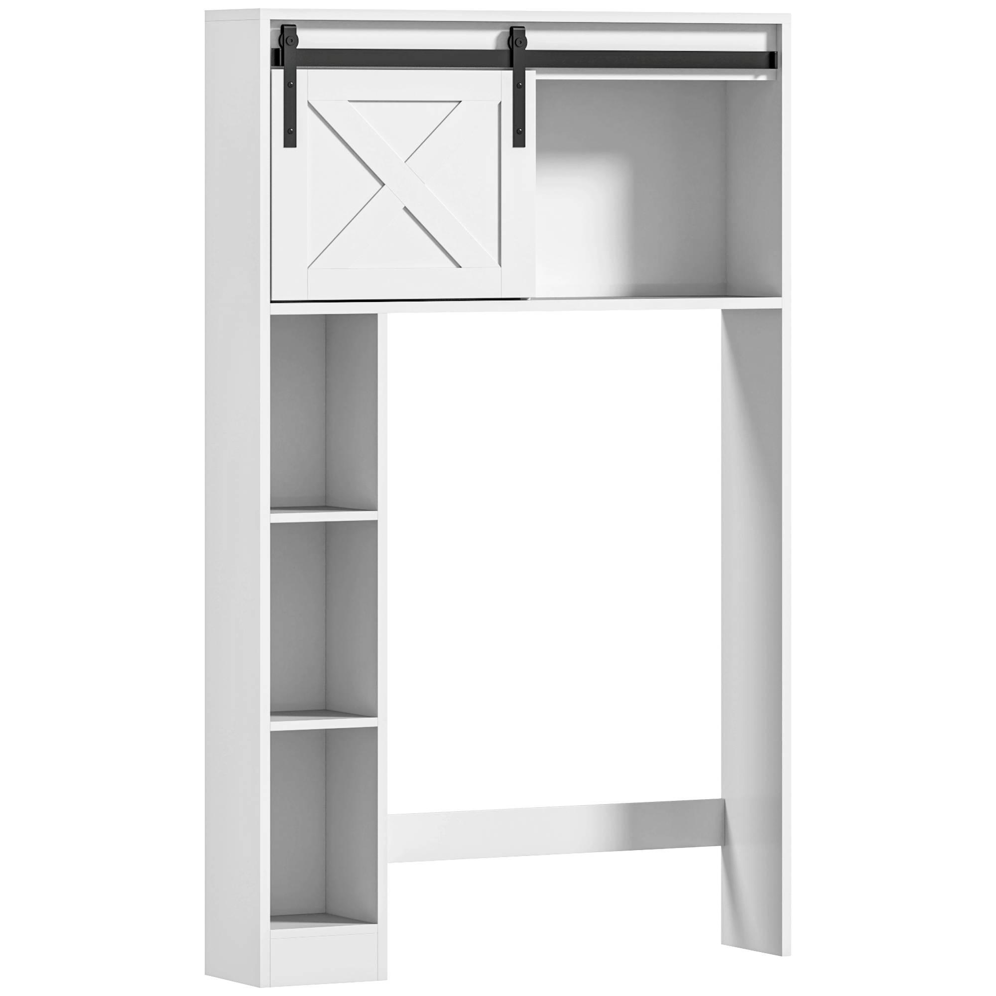 Sans Marque - Meuble rangement dessus toilettes porte coulissante meuble étagère dessus WC étagère réglable blanc - Image 2