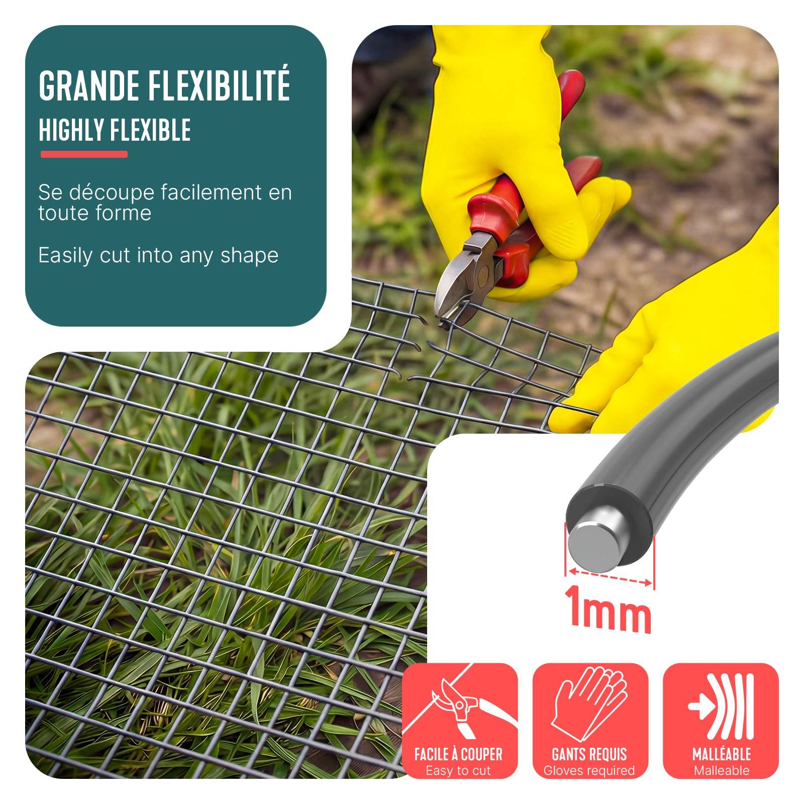 Grillage soudé plastifié PVC rouleau 1x10m gris - Maille 25mm Fil 1mm - Treillis et clôture métallique VOUNOT® - Image 6