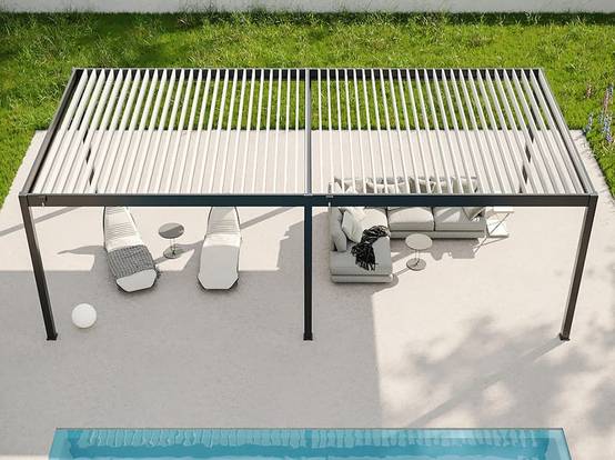 Pergola Bioclimatique Aluminium Autoportée 32m² - 4x8m - Kit LED Inclus - Anthracite - 50 lames en Aluminium a 120 degrés - Image 5