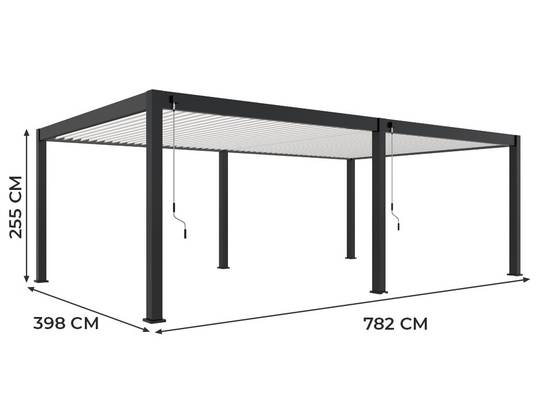 Pergola Bioclimatique Aluminium Autoportée 32m² - 4x8m - Kit LED Inclus - Anthracite - 50 lames en Aluminium a 120 degrés - Image 8
