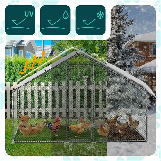 Vounot - Enclos poulailler 6m2 en metal galvanise et grillage avec bache PE 300x200x200cm - Image 4