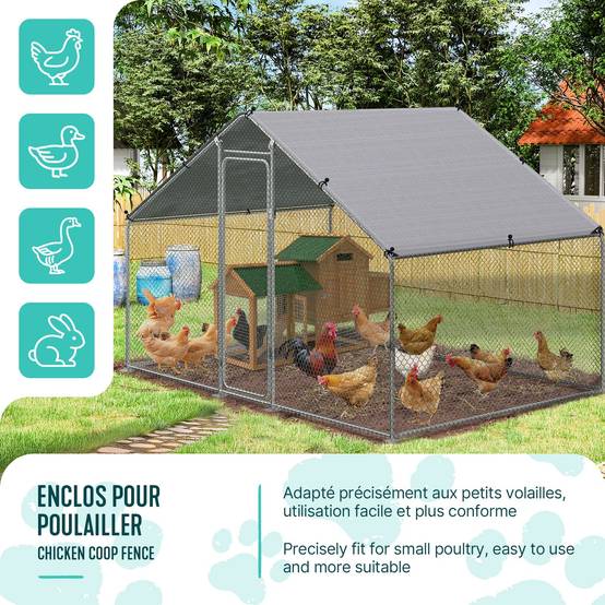 Vounot - Enclos poulailler 6m2 en metal galvanise et grillage avec bache PE 300x200x200cm - Image 2