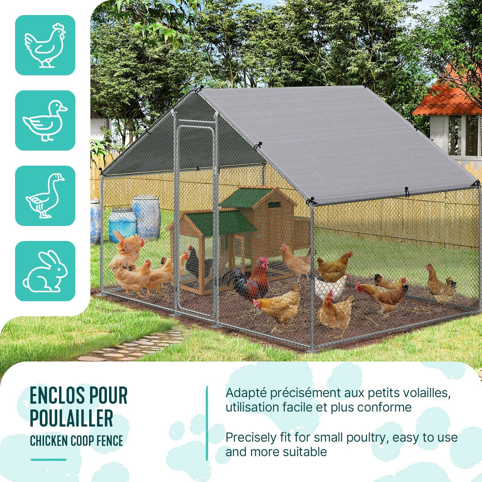 Vounot - Enclos poulailler 6m2 en metal galvanise et grillage avec bache PE 300x200x200cm - Image 2