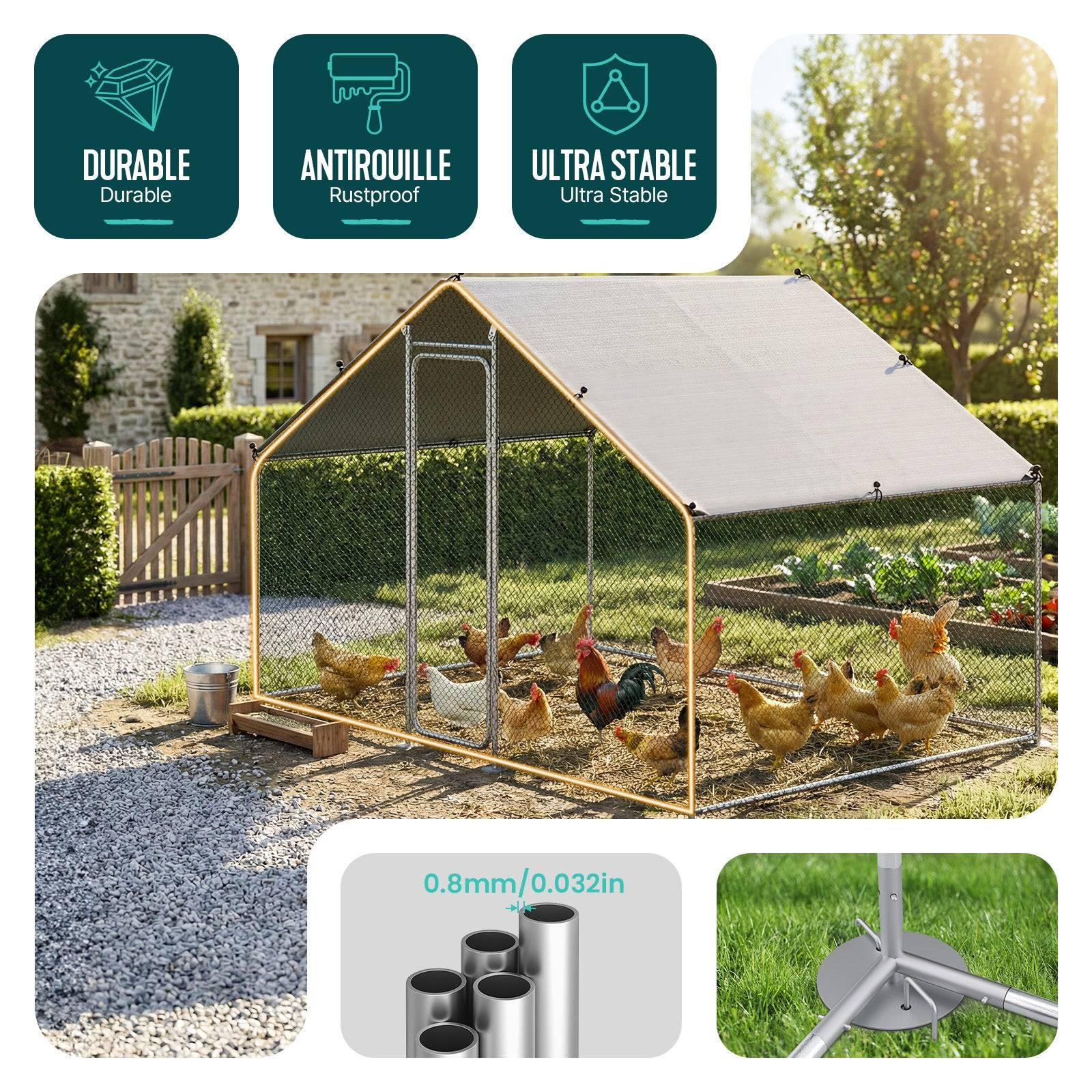 Vounot - Enclos poulailler 6m2 en metal galvanise et grillage avec bache PE 300x200x200cm - Image 5