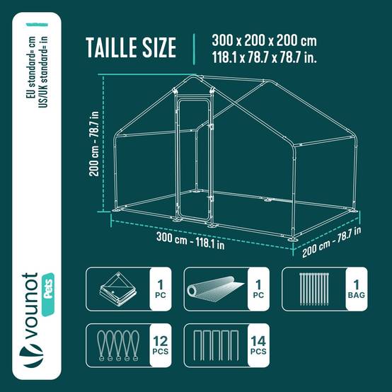 Vounot - Enclos poulailler 6m2 en metal galvanise et grillage avec bache PE 300x200x200cm - Image 3
