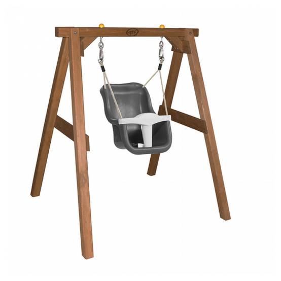Balançoire pour Bébé AXI en Bois Marron avec Assise Grise et Blanche - Image 1