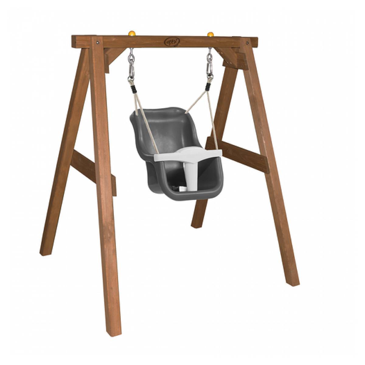 Balançoire pour Bébé AXI en Bois Marron avec Assise Grise et Blanche - Image 1
