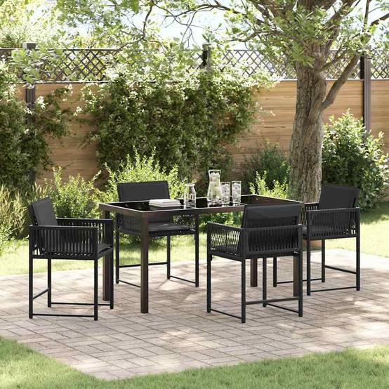 Table et chaises de jardin pour 4 personnes en polyrotin tressé et verre Noir – ComfortXL Outdoor Living - Image 1