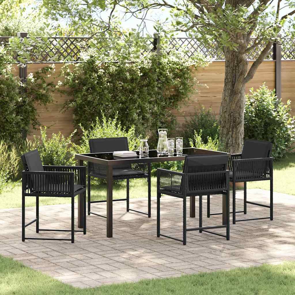 Table et chaises de jardin pour 4 personnes en polyrotin tressé et verre Noir – ComfortXL Outdoor Living - Image 1