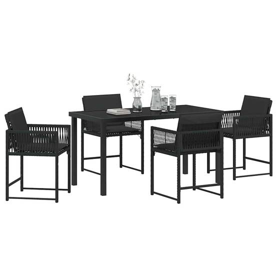 Table et chaises de jardin pour 4 personnes en polyrotin tressé et verre Noir – ComfortXL Outdoor Living - Image 3