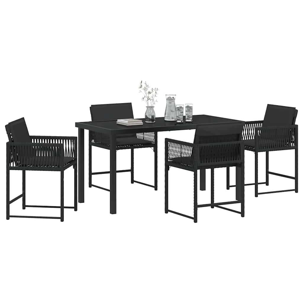 Table et chaises de jardin pour 4 personnes en polyrotin tressé et verre Noir – ComfortXL Outdoor Living - Image 3