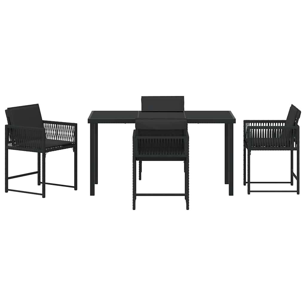 Table et chaises de jardin pour 4 personnes en polyrotin tressé et verre Noir – ComfortXL Outdoor Living - Image 7