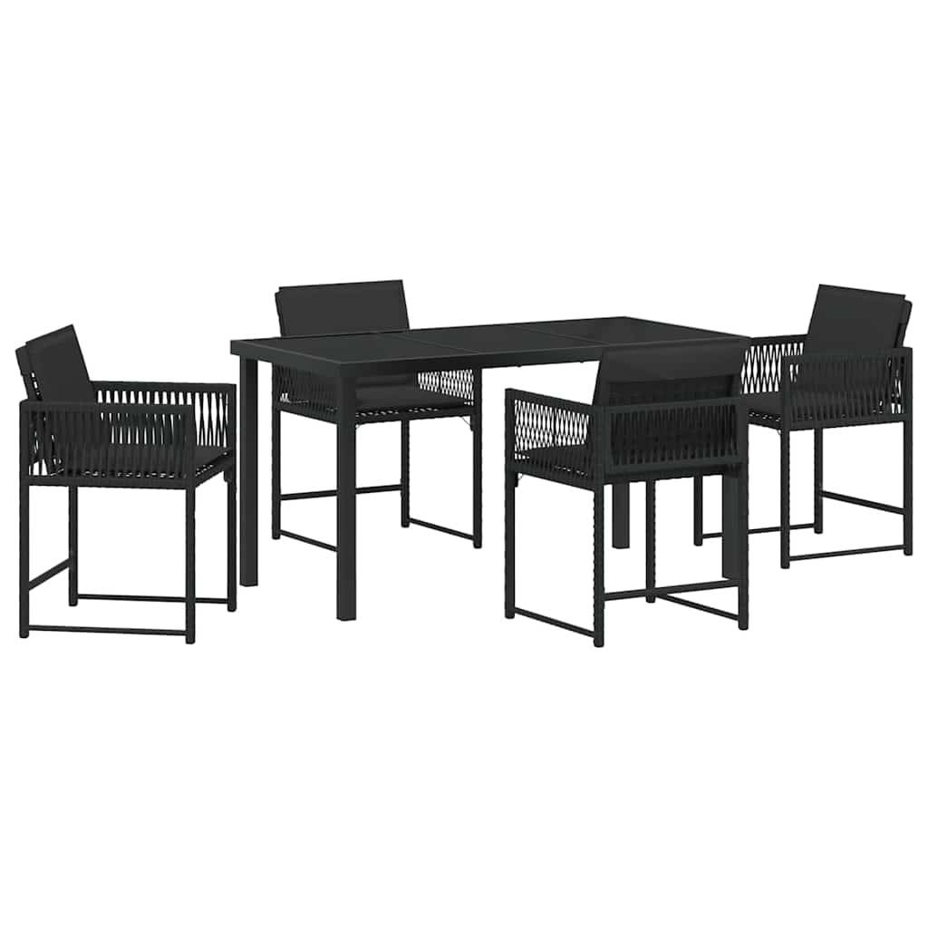 Table et chaises de jardin pour 4 personnes en polyrotin tressé et verre Noir – ComfortXL Outdoor Living - Image 2