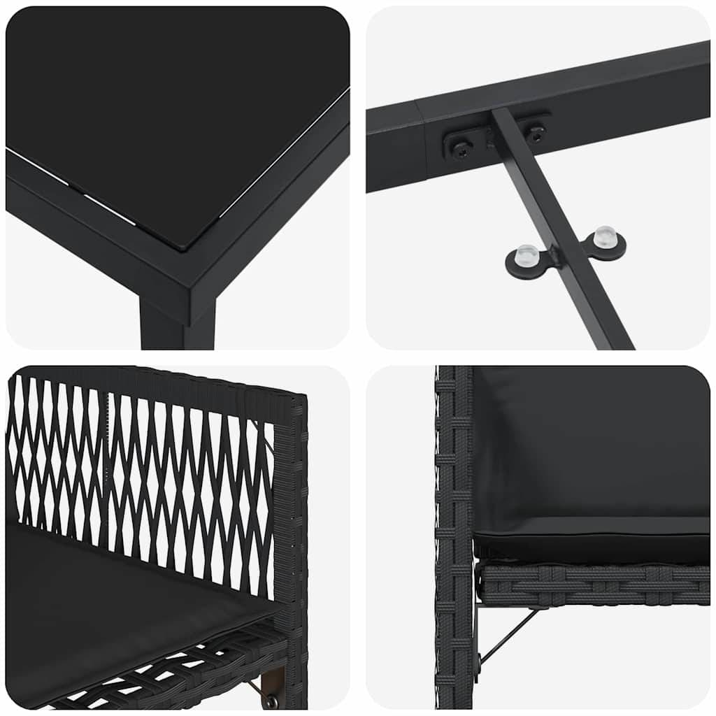 Table et chaises de jardin pour 4 personnes en polyrotin tressé et verre Noir – ComfortXL Outdoor Living - Image 9